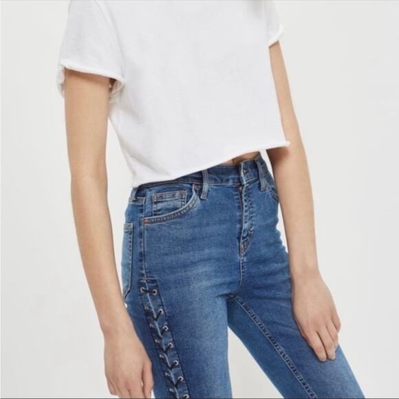 Topshop Moto Jamie high waisted side lace up jeans sz 25 - Picture 2 of 10